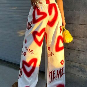 Heart Letter Wide Jogger – กางเกงวอร์มขากว้างพิมพ์ตัวอักษรและหัวใจ