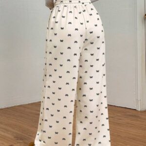 Bow Print Drawstring Jogger – กางเกงวอร์มพิมพ์โบว์เอวรูด