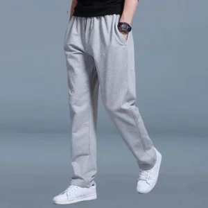 กางเกงขายาวผ้าสีพื้น ผ้าวอร์มผ้ายืดผ้าไม่บาง สีเทา สำหรับผู้ชาย (ขนาด เอว 28-32 นิ้ว ความยาว 38 นิ้ว)